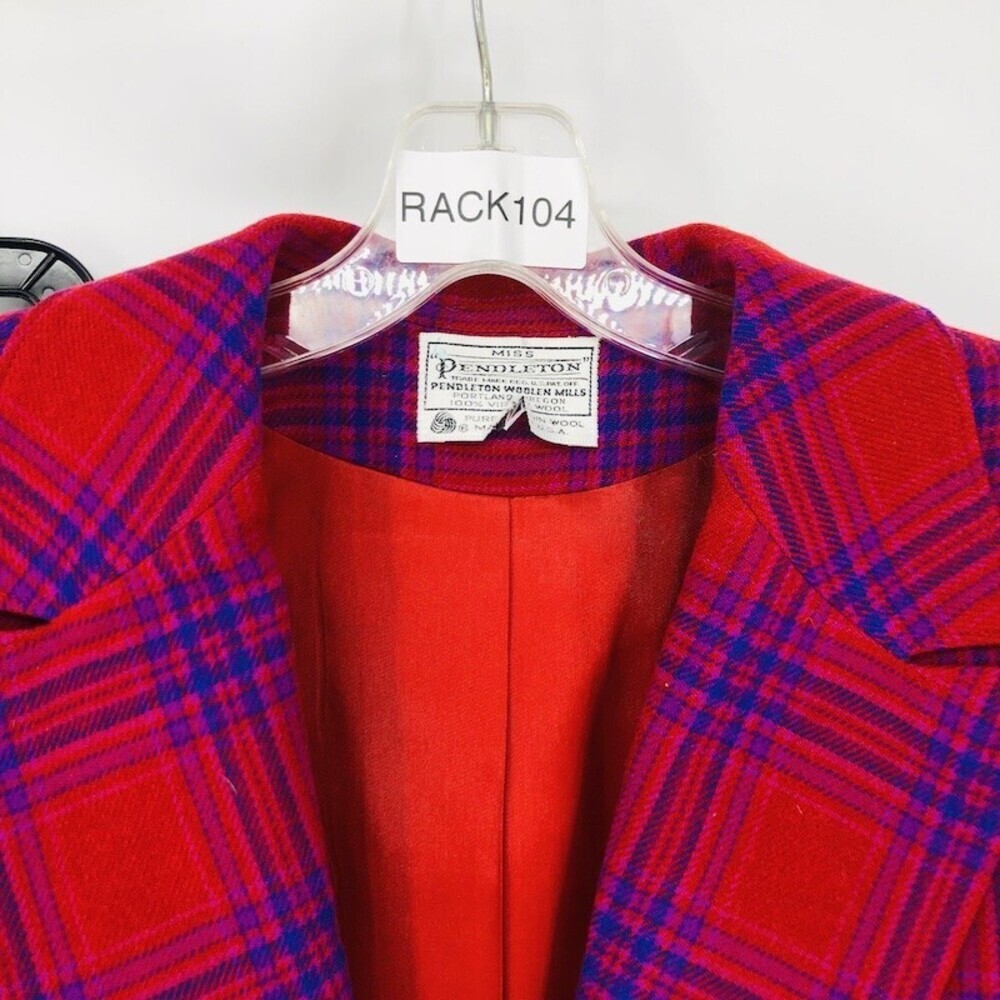 Vintage Pendleton Women's Red & Blue 100% Wool 2 Piece Suit Blazer Skirt Set - Picture 2 of 11